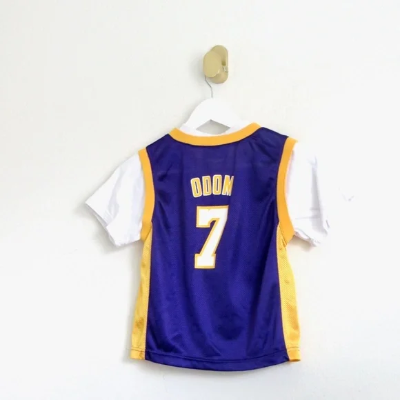 NBA Los Angeles Lakers LAMAR ODOM Jersey Purple Boys SZ 4-5 Years - Picture 2 of 5